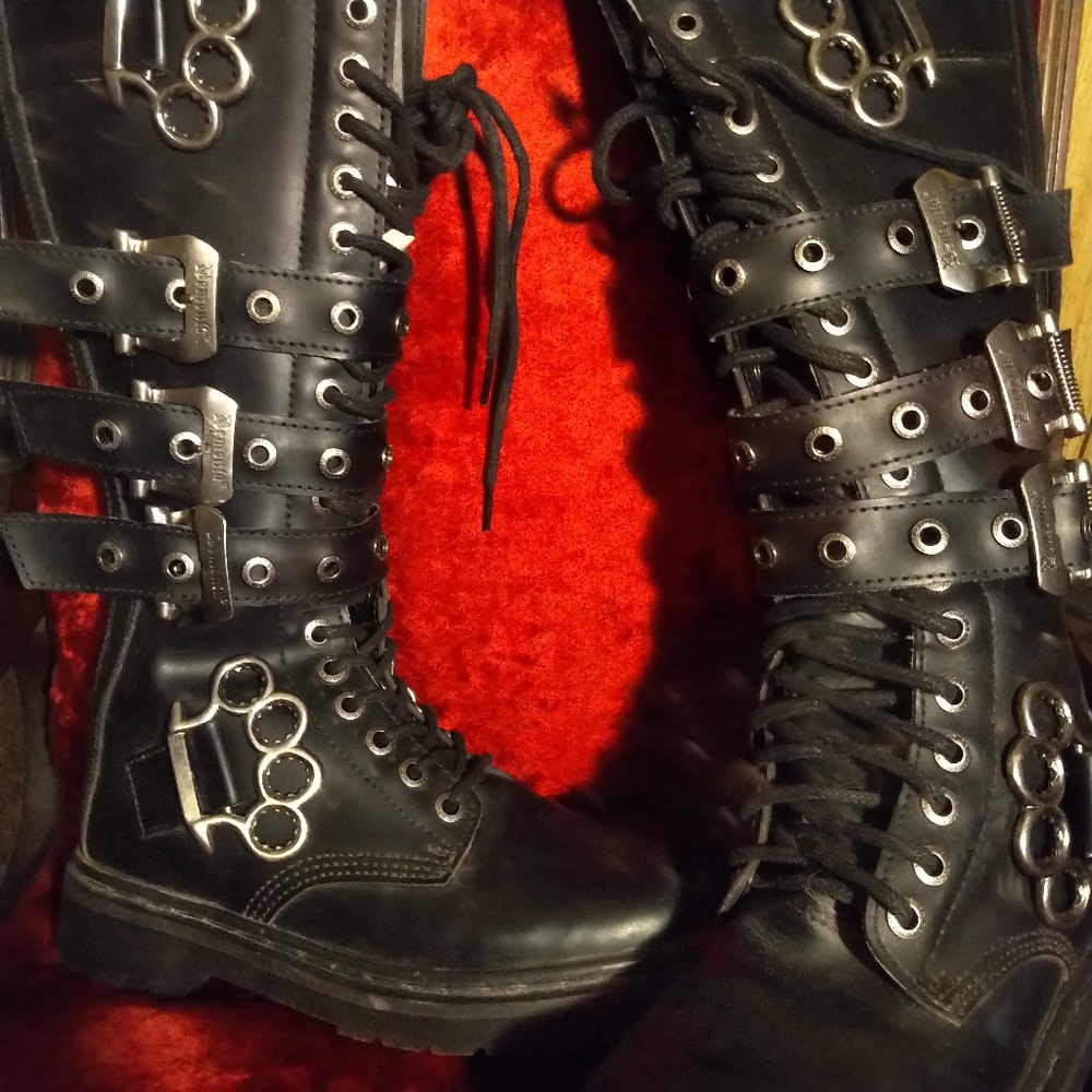 Reserved - Demonia brass knuckle combat boots bolt-450